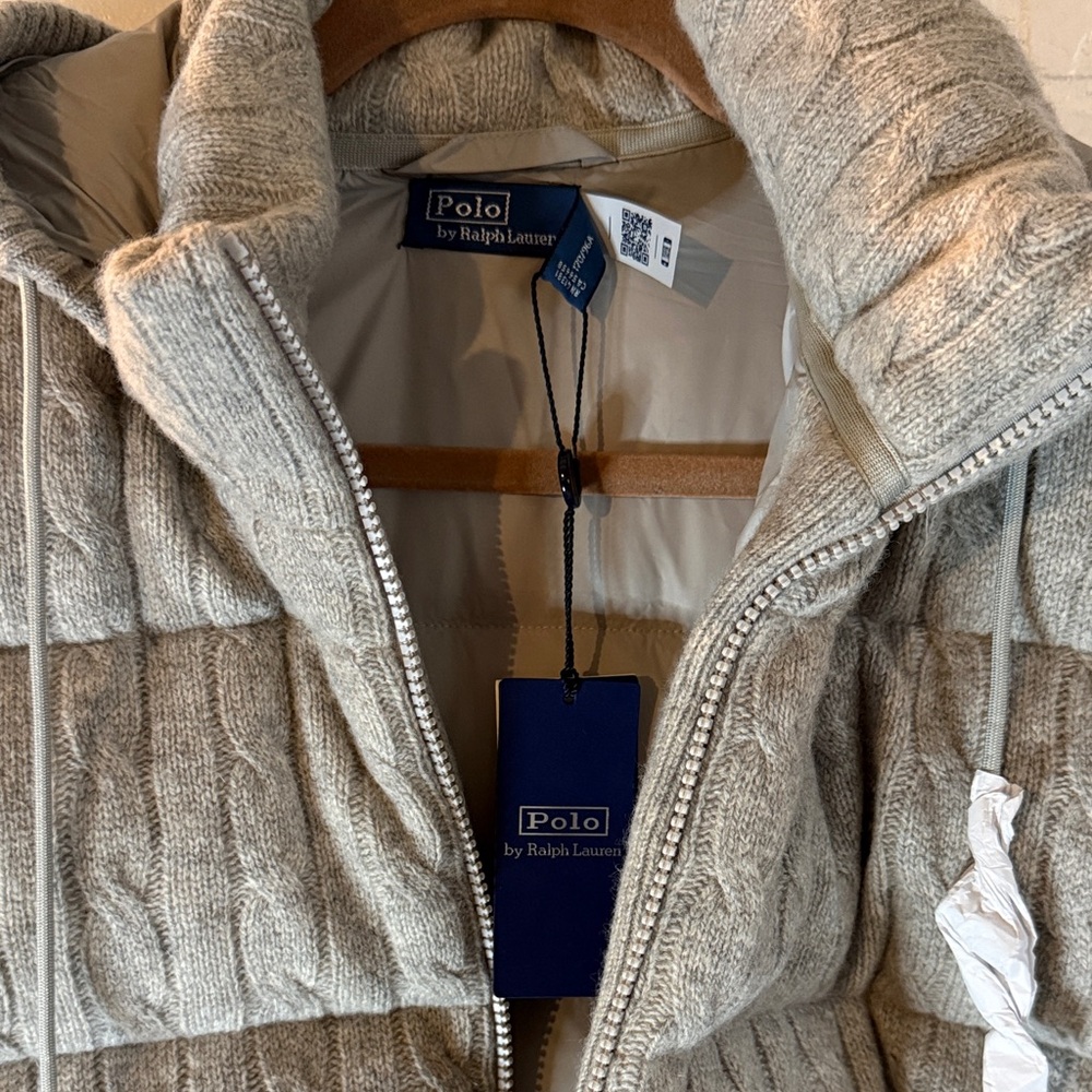 Polo Ralph Lauren Cable-knit wool and cashmere down jacket gray Size Large NWT - Picture 9 of 14